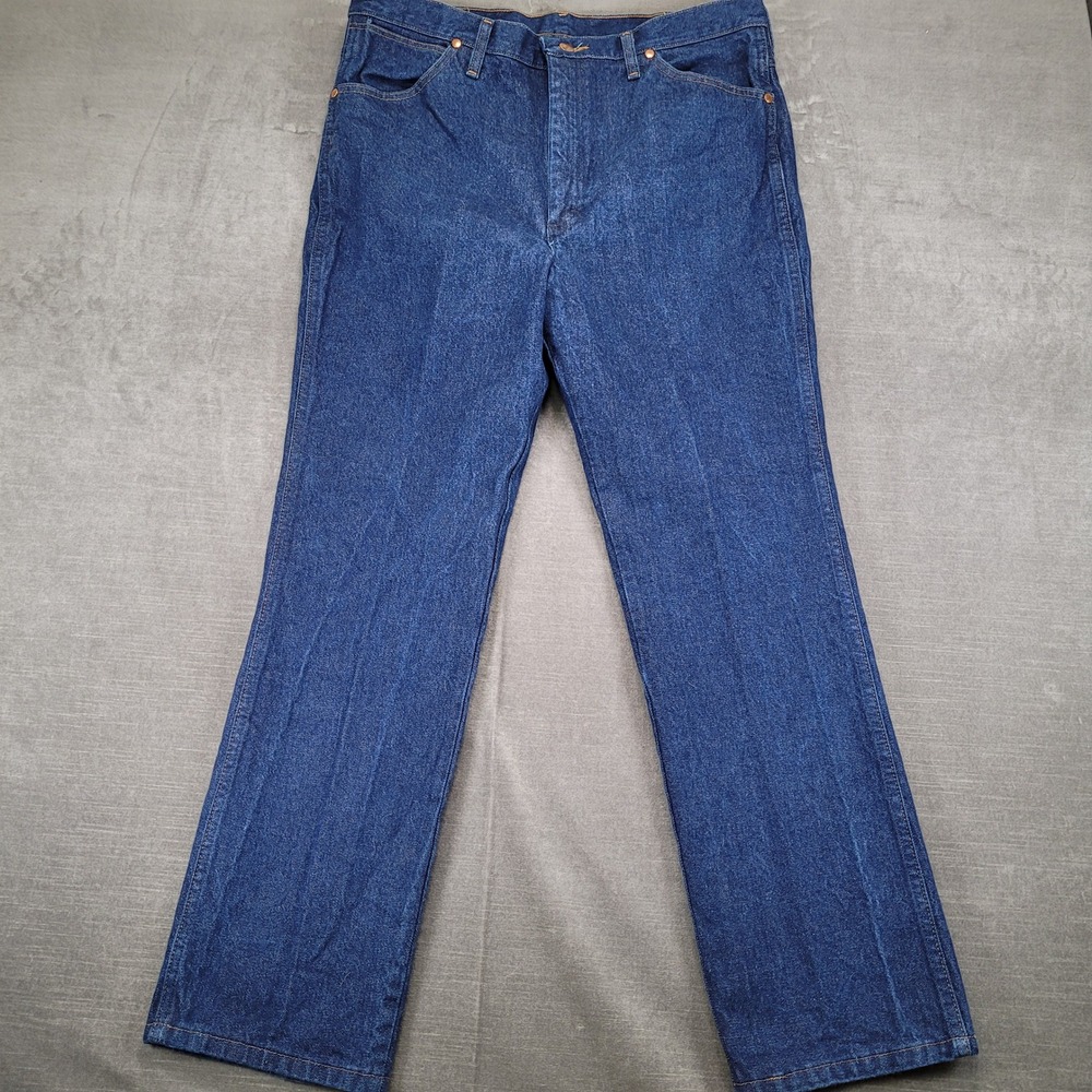 Wrangler Mens Vintage Actual Size 36x31 Blue Denim Jeans Western Straight Leg